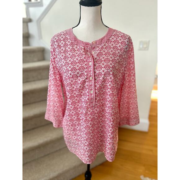 NWT Talbots Red & White Mosaic Print Lightweight Tunic Blouse - Picture 1 of 7